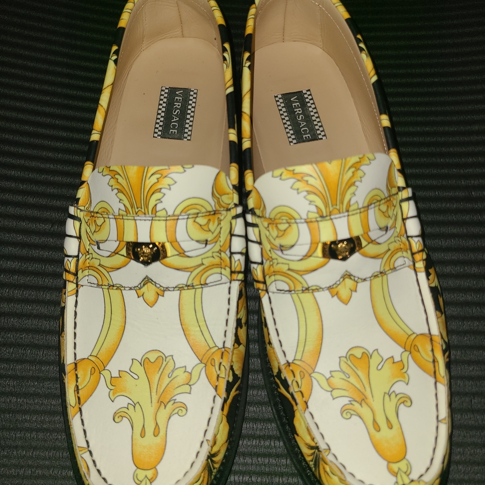Versace Men's Gold and White Baroque Loafers - Picture 1 of 6